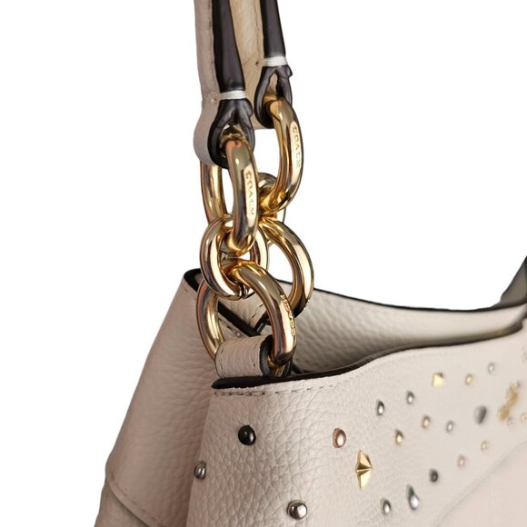 Coach Lexy Stardust Cream Bedazzled Leather Hobo Bag - Picture 10 of 11